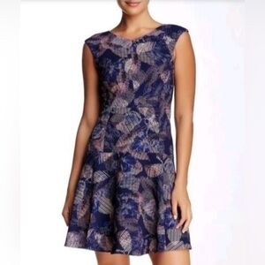 🔥Rebecca Taylor navy, pink, purple abstract sleeveless dress sz8